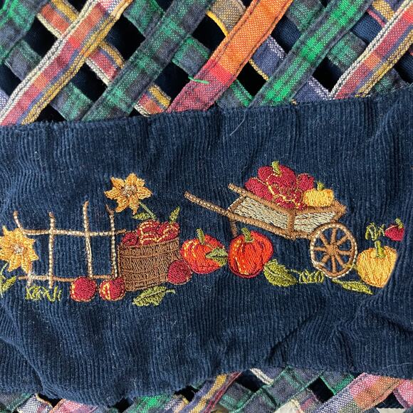 Victoria Jones Lattice Vest Womens MP Blue Embroidered Corduroy Fall Harvest - Picture 4 of 9